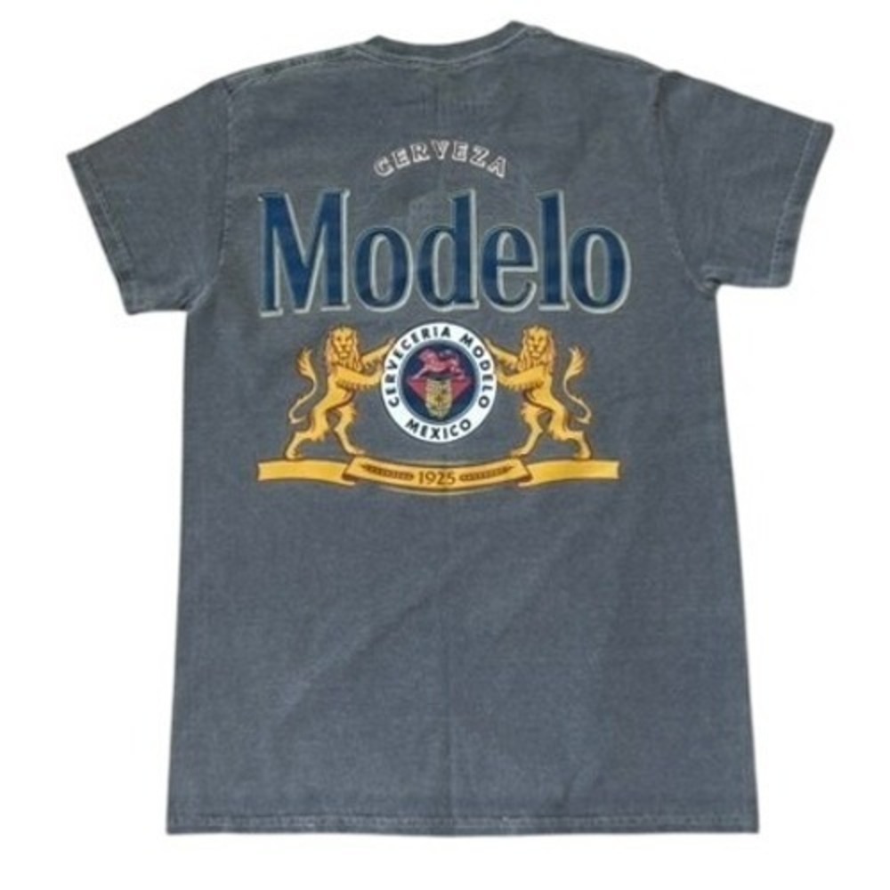 Modelo Beer Tee Mens S Gray Washed T Shirt Retro Streetwear Grunge Casual